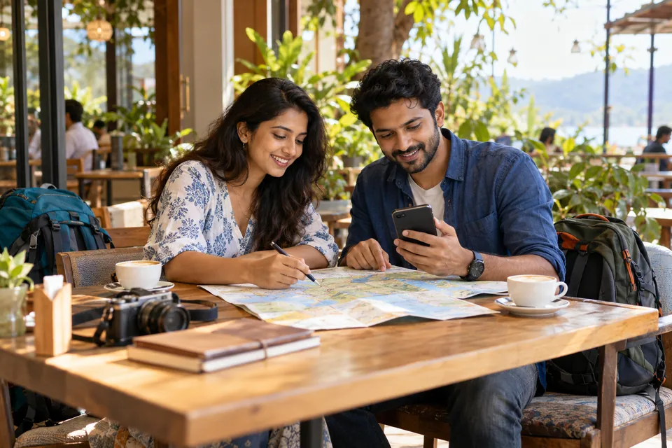A couple planning travel together